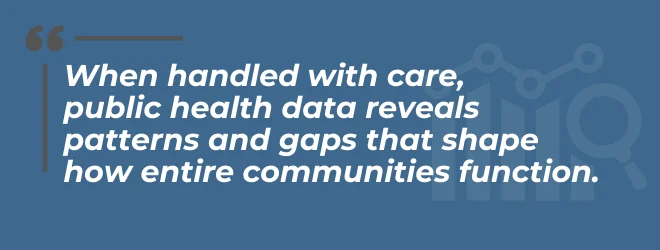CHMRC Blog Pull Quote Graphic Good Data (660 x 250 px) (4) "When handled with care, public health data reveals patterns and gaps that shape how entire communities function."